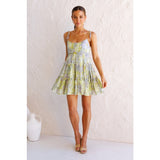 Women's dress - european & american cross-border amazon style - fitted waist, sexy, vacation, backless, printed slip dress