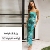 Women's dress - cross-border fashion, european & american amazon style, spring/summer elegant socialite satin backless bandeau dress with print