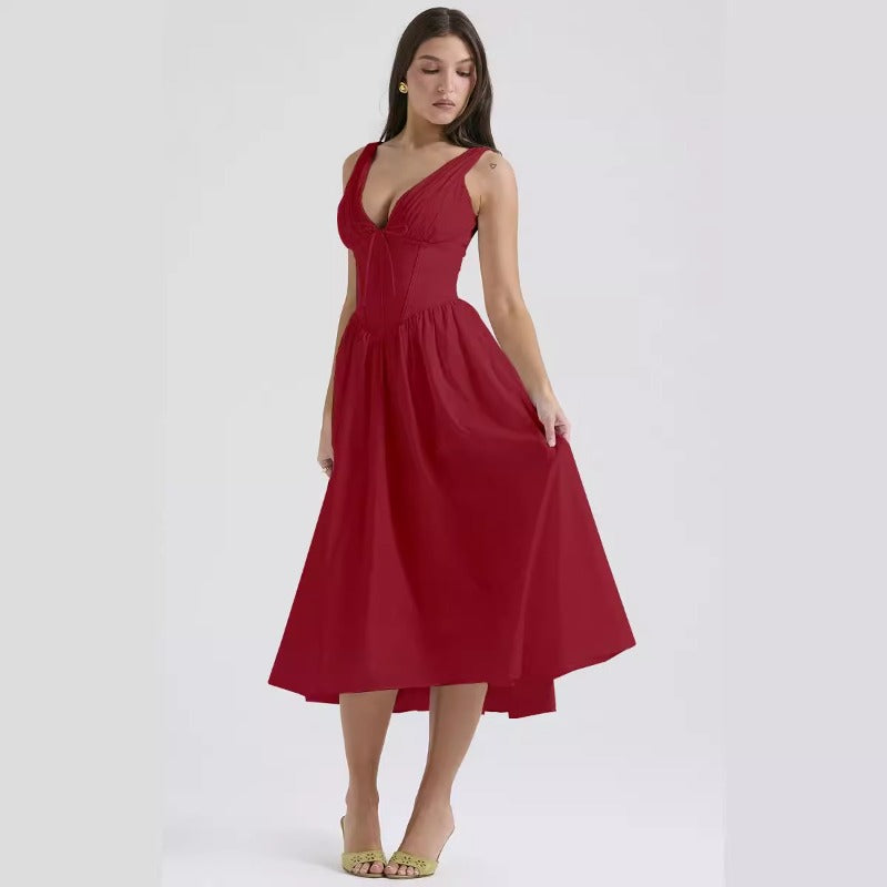 Women's dress - standalone store summer slim-fit camisole maxi dress - european & american style fashion print v-neck elegant dress