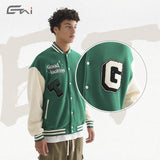 Etai men's clothing youth autumn/winter trendy baseball jacket - sporty casual color block fleece outerwear