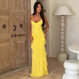 Women's dress: european and american spring/summer sexy backless cami v-neck off-the-shoulder ruffle slim-fit side slit maxi dress