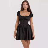 Women's dress - cross-border spring/summer sweet & spicy slim-fit mini dress - puff sleeve square neck dress for women