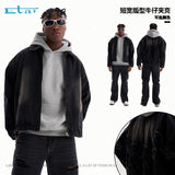 Etai men's high-quality short wide fit denim jacket - trendy brand autumn/winter open front zip-up denim jacket