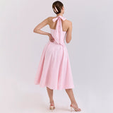 Women's dress: summer amazon hot seller - slim waist, halter neck, structured, backless, drawstring tie, bandeau, spaghetti strap dress
