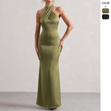 Women's halter neck evening dress - export quality, amazon fashion, elegant slim-fit dress, european & american style, wish, banquet, fashionable party dress