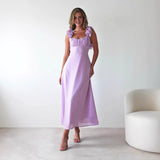 Women's dress - cross-border fashion, european & american style, independent website, elegant & chic, tie-waist a-line solid color midi dress