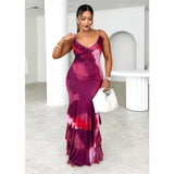 Women's dress - cross-border fashion: sexy, chic, and trendy european & american style. features a spaghetti strap, long length, floral lace, and slim fit design. perfect for instagram-worthy looks