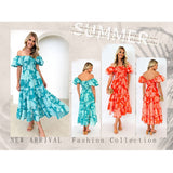 Women's summer dress - cross-border e-commerce, european & american style - amazon-ready off-the-shoulder chiffon dress with bubble sleeves and tiered print