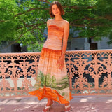 Women's dress: amazon foreign trade women's apparel independent website summer sexy bandeau backless fashion gradient color pleated maxi dress