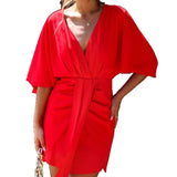 Women's dress - european & american cross-border amazon style - summer solid color elegant asymmetrical slim-fit dress