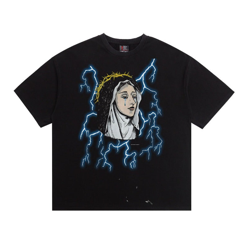 saint m t shirts  s.m. tear-stain lightning pattern crewneck pullover short sleeve t-shirt - wholesale
