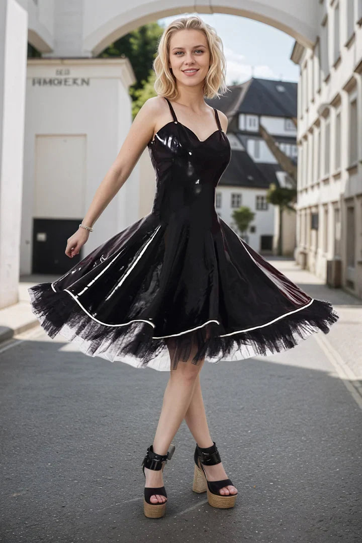 Women Latex Dress The Twirler Black suspender dance