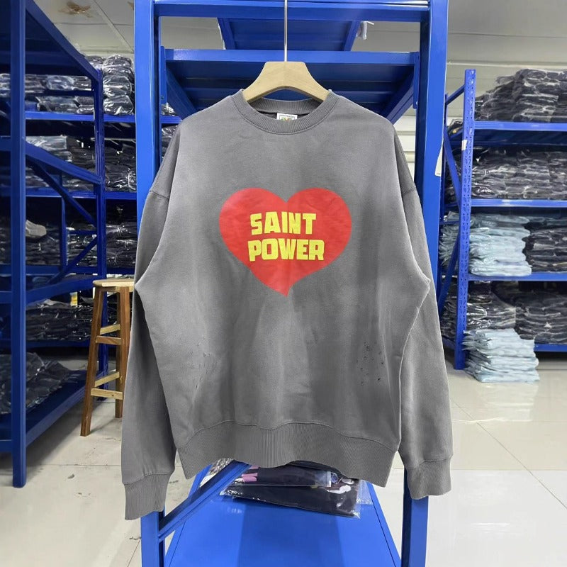 Saint m hoodie - spring/autumn s.m heart & letter graphic crewneck pullover sweatshirt - wholesale single piece