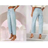 Women's casual loose fit mid-rise straight leg washed fashion jeans - cross-border e-commerce, ebay, european & american jeans