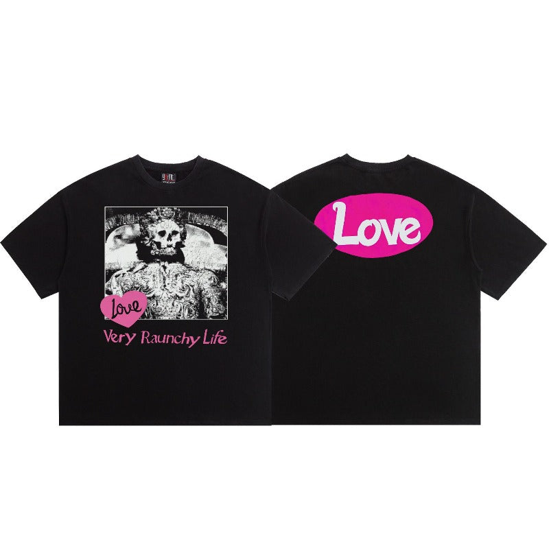 saint m t shirts  s.m vintage love graphic crew neck pullover short sleeve top - wholesale