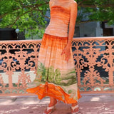 Women's dress: amazon foreign trade women's apparel independent website summer sexy bandeau backless fashion gradient color pleated maxi dress