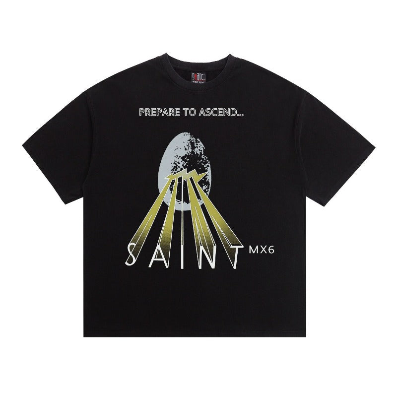 saint m t shirts  s.m meteorite letter graphic crew neck short sleeve top - wholesale