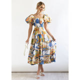 Women's summer dress: european and american style, puff sleeve, slimming maxi dress, hot girl high-waisted off-the-shoulder printed dress