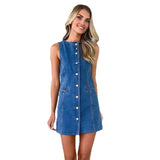 Women's dress: cross-border fashion, european & american style, amazon bestseller, retro high-waisted slim-fit crew neck denim blue vest dress for women