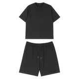 Heavyweight premium streetwear casual set - summer cotton short sleeve t-shirt and shorts matching outfit
