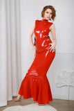 Women Latex Dress Side Cutout Laced Scarlet