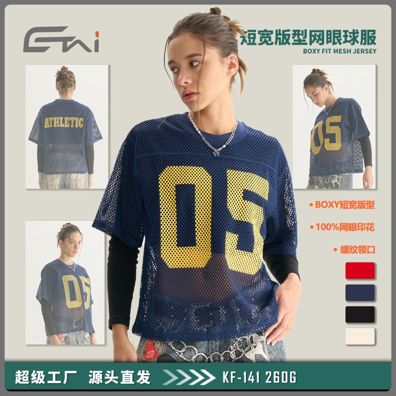 Summer trendy brand sports mesh jersey print t-shirt short sleeve men's boxy oversized youth men's outerwear t-shirt