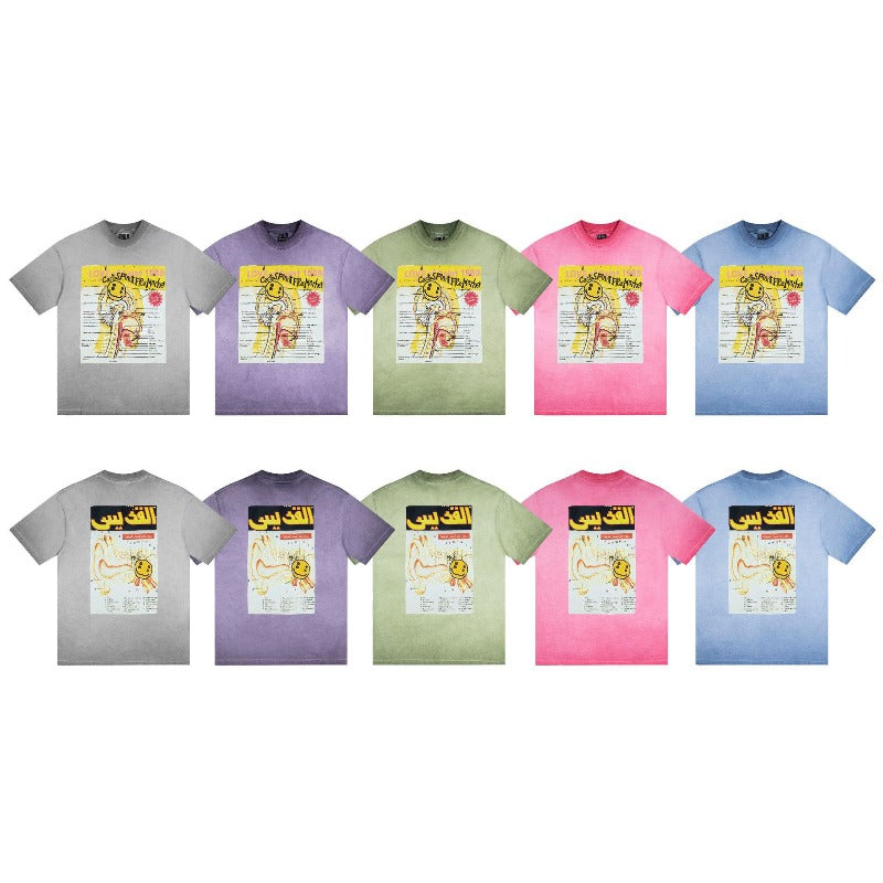 saint m t shirts Spring and summer s.m heavy industry washed and fried color round neck pullover short sleeve