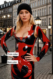 Women Bodycon Latex Dress Flame Motif Cutout Demoness