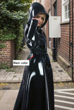 Women Latex Coats Black Double Breasted Trench