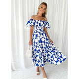 Women's dress: bestselling spring/summer one-shoulder printed puffy sleeve a-line dress for cross-border e-commerce (us/european platforms)