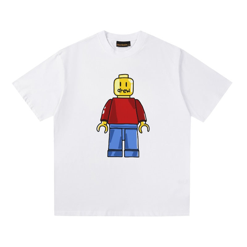 Drew house t shirt spring and summer d@ew cartoon robot pattern round neck pullover short sleeves