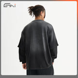 Etai men's fashion trendy heavyweight faux two-piece long sleeve t-shirt for men - premium quality pure cotton washed vintage double yarn tee
