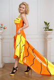 Women Latex Dress Gown Tropical Sun Orange