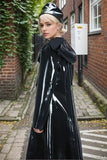 Women Latex Coats Black Double Breasted Trench