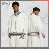 Etai men's clothing color block ribbed cardigan stand collar jacket - trendy brand autumn short oversized premium men's outerwear