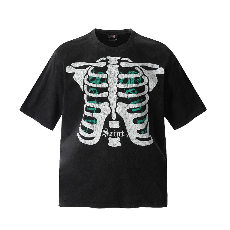 saint m t shirts  s.m vintage skeleton print crew neck pullover short sleeve top - wholesale
