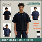 Cross-border trendy brand loose fit short sleeve pure cotton men's t-shirt - summer men's solid color crew neck drop shoulder boxy tee