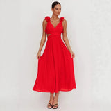 Women's dress: summer bestseller - cross-border chiffon floral pleated maxi dress with open back and criss-cross tie detail