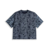 Etai men's clothing trendy distressed denim style boxy short sleeve men's t-shirt heavyweight pure cotton denim texture men's short sleeve