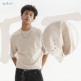 Etai men's clothing american streetwear vintage distressed solid color men's t-shirt, high-quality heavyweight 100% cotton, oversized short sleeve tee