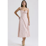 Women's dress: european and american cross-border summer sexy backless slim-fit cami dress, vacation-style floral print slit midi dress
