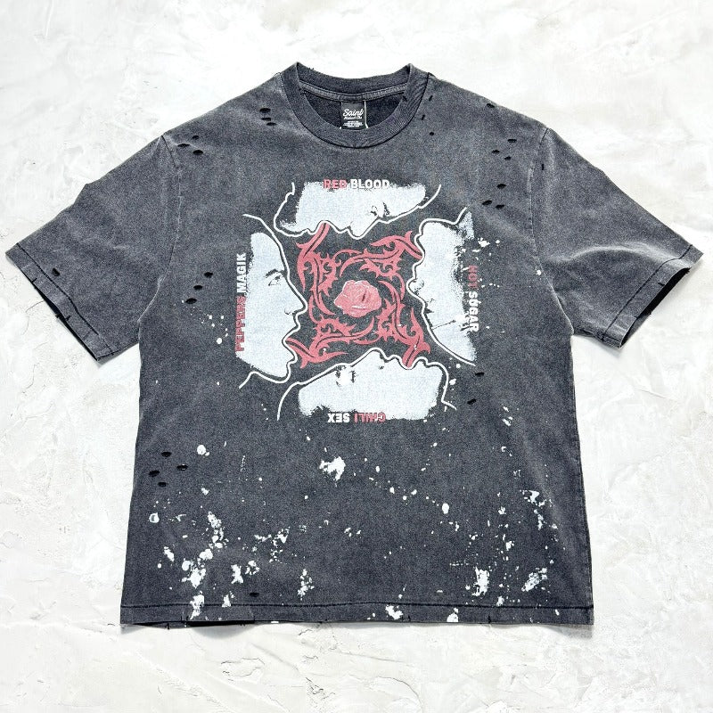 saint m t shirts  s.m collaboration series graphic print crew neck pullover short sleeve t-shirt - wholesale
