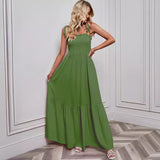 Women's dress - original photography, european & american style, spring/summer sexy strappy bandeau vacation beach maxi dress with flowy skirt