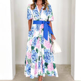 Women's dress - cross-border e-commerce, european & american style, bohemian print, spring/summer short sleeve a-line dress with belt