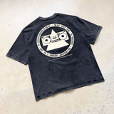 saint m t shirts  s.m collaboration letter print graphic washed vintage pullover crew neck short sleeve tee - wholesale