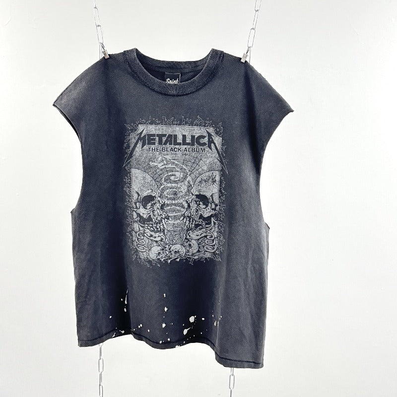 saint m t shirts  s.m skull letter crewneck pullover casual tank top - wholesale