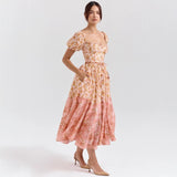 Women's dress - cross-border temu style - puff sleeve - amazon & independent website - ladies' floral print - pleated skirt