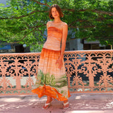 Women's dress: amazon foreign trade women's apparel independent website summer sexy bandeau backless fashion gradient color pleated maxi dress