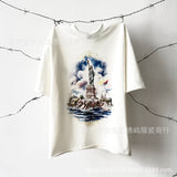 saint m t shirts  s.m oil painting statue of liberty crew neck pullover short sleeve top - wholesale