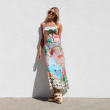 Women's dress - european & american cross-border e-commerce, aliexpress, independent website - sexy spaghetti strap, graffiti linen print, maxi swing dress for women